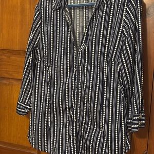 New York & Company Navy and White Polka Dot Blouse